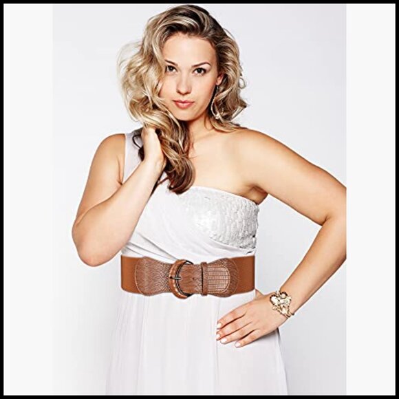 Wide Elastic Leather Belt Set for Dresses, 3 Piece Stretchy Cinch main image 6